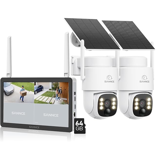 Kit SANNCE de dos cámaras motorizadas solares con paneles y grabador con pantalla de 10,1 pulgadas